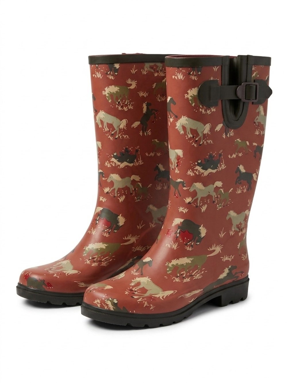 Hatley Horse Print Rain Boots Rust Red Western Boho Waterproof Tall Mud Boots